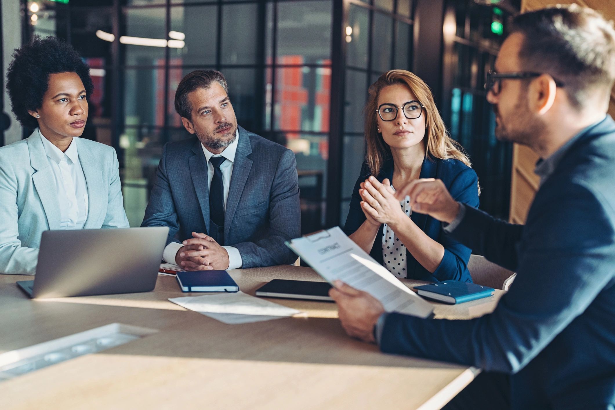 Business meeting presentation in a conference room